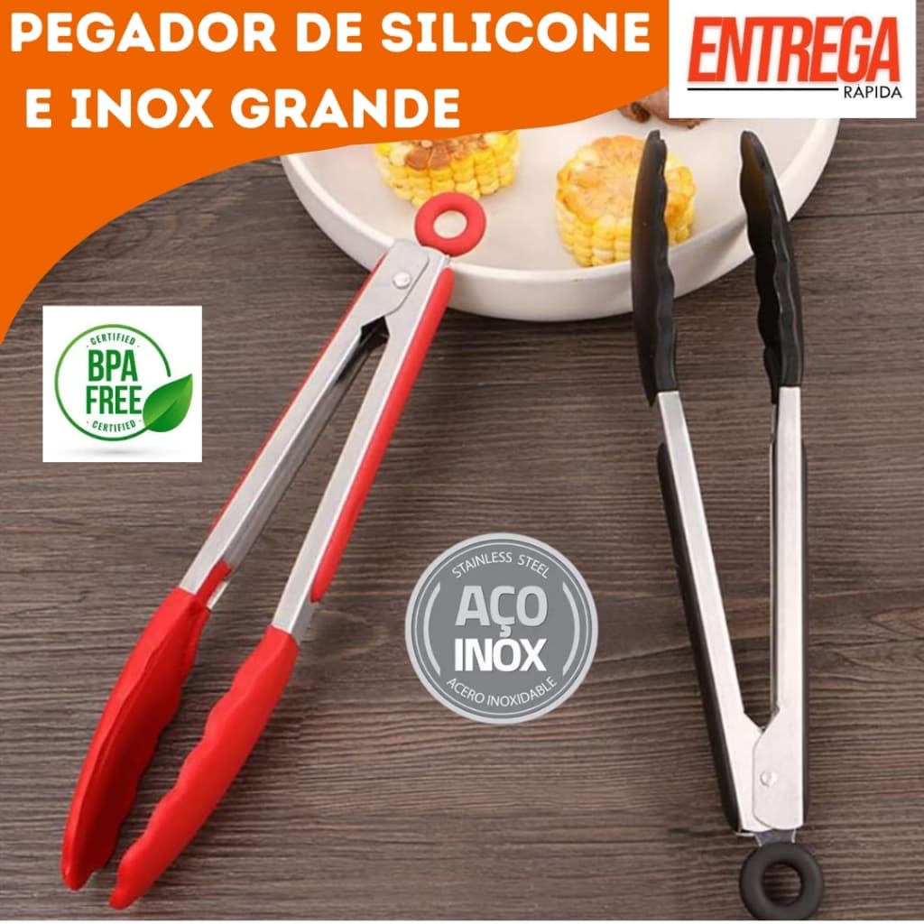 PEGADOR DE CARNE, CHURRASCO, SALADAS E MASSAS EM SILICONE E INOX GRANDE 34 CM COZINHA, RESTAURANTES , BUFFET