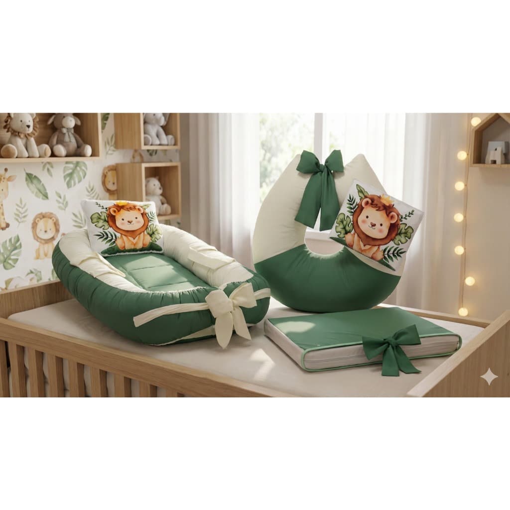 Kit 5 Peças Ninho Para Bebê Redutor + Almofada Amamentação e Trocador De Fraldas Completo