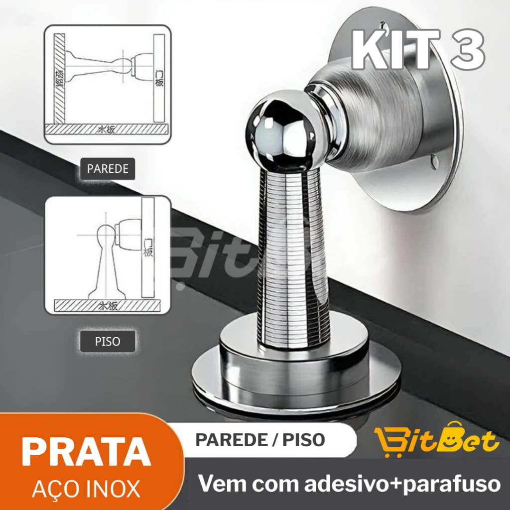 Prendedor Magnética de Porta Aço Inox Adesivo Batente Amortecedor Fixador para Parede ou Piso UT-86