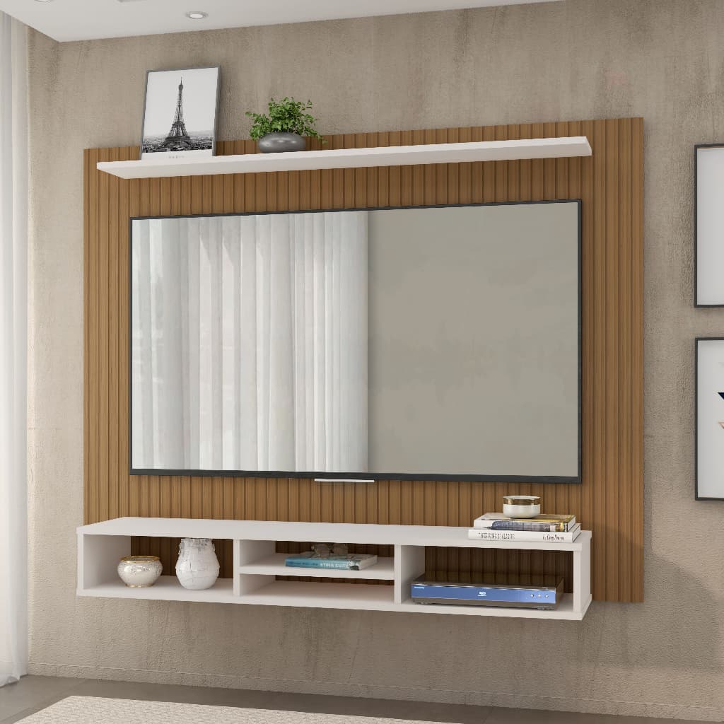 Painel Ripado Para TV até 50 55 60 Polegadas com Nicho Espaçoso e Prateleira Ideal para Sala Estante