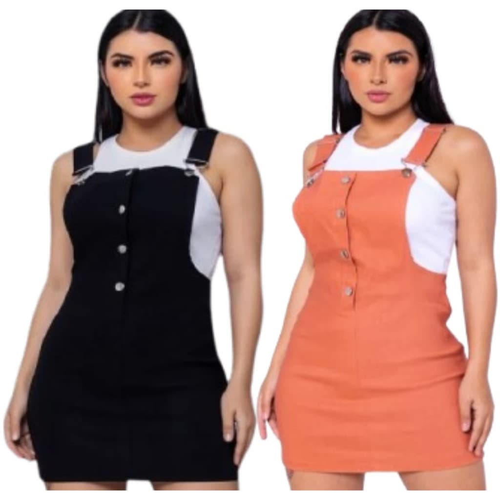 Kit 2 Vestido Jardineira Feminino Bengaline Moda Blogueira