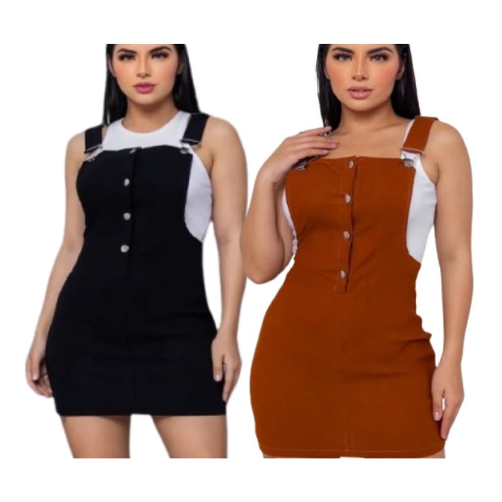 Kit 2 Vestido Jardineira Feminino Bengaline Moda Blogueira Top