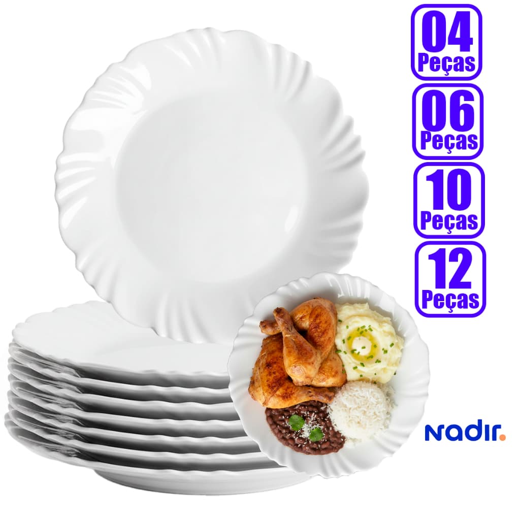 Kit 12/06/04 Pratos Duralex Vidro Fundo PétalaOpaline Circular Brilhante Jantar e Almoço Buffet