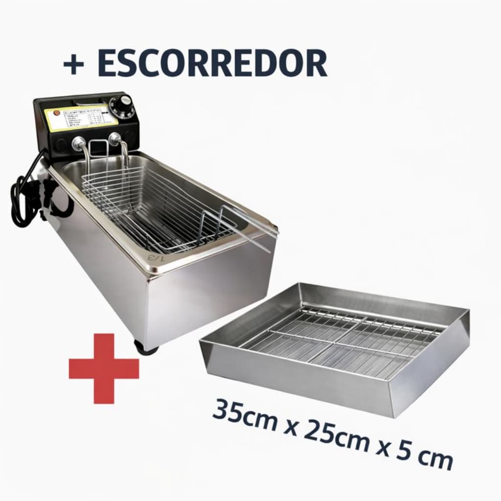 Kit Fritadeira Elétrica 3,5L Cuba Inox + Escorredor de Fritura 35x25x5
