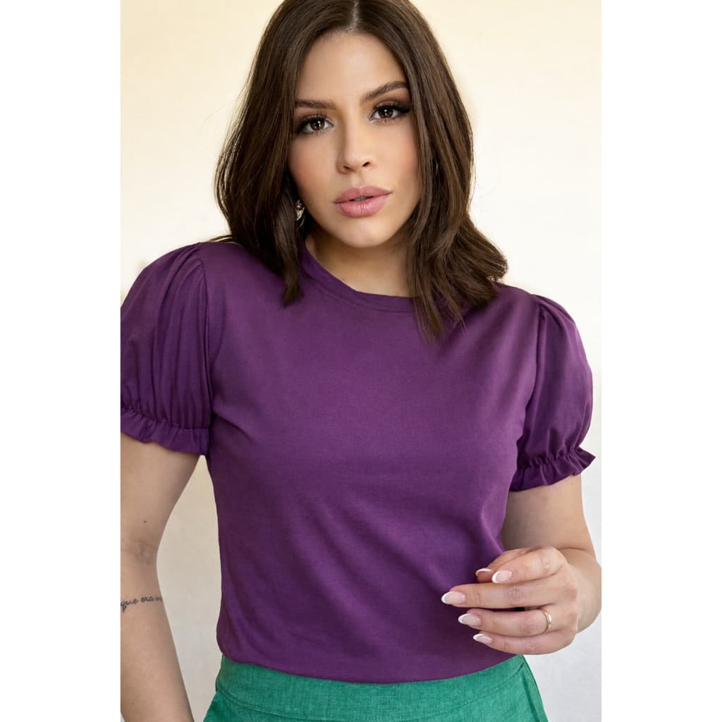 Blusa T-shirt Feminina Manga Bufante Básica Casual