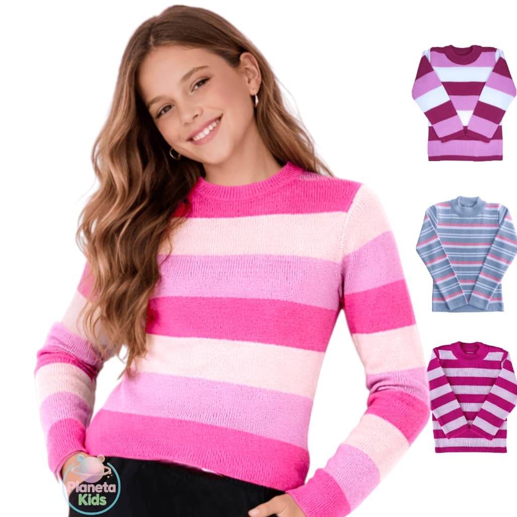 Kit 2 Blusas de Tricot Lã Infantil Juvenil Feminina Inverno Tamanhos 2 a 16