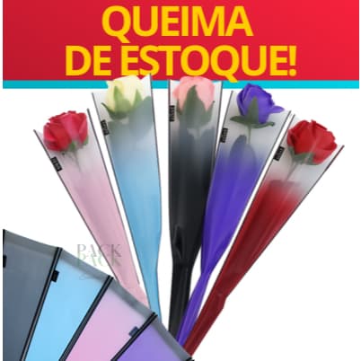 Kit 50 Embalagem para Botão de Flor Saco Cone Transparente para Rosas Dia dos Namorados Presente