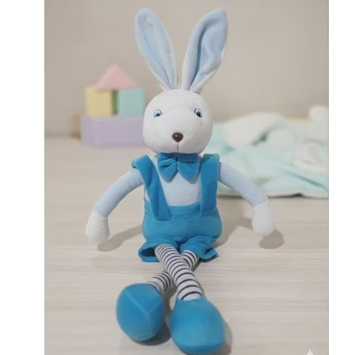 Coelho de Pelúcia Coelhinho Páscoa Pernudo Azul 56cm Boneco Infantil Grande Fofo Presente