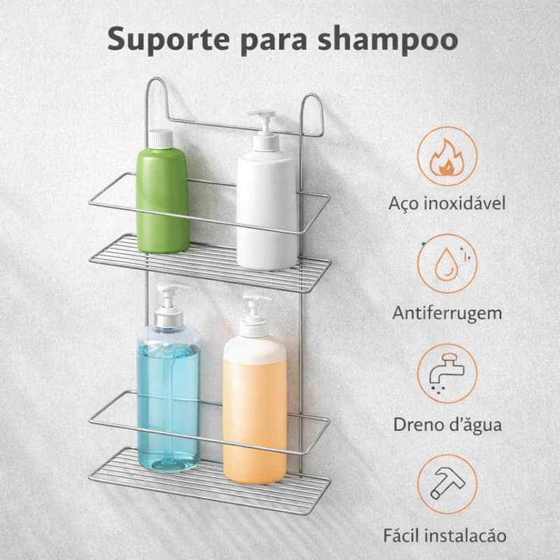 Suporte Para Shampoo Duplo De Box Aramado Aramado Preto Pluglar