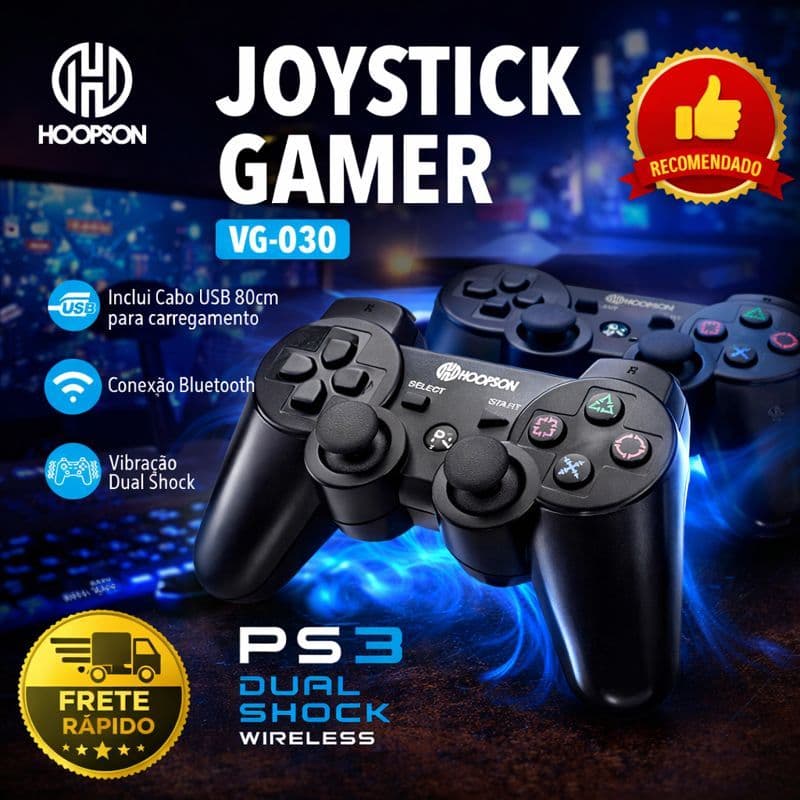 Controle Sem Fio Bluetooth para PS3 Compatível Hoopson Original com Vibração DualShock