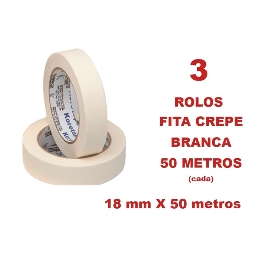 3 Fita crepe branca 18mm 50 METROS alta qualidade