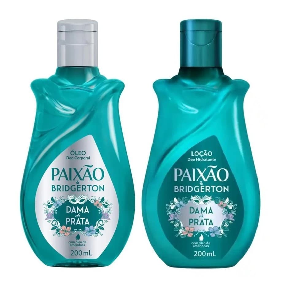 Kit Paixão & Bridgerton Dama de Prata: Óleo Corporal 200ml + Hidratante Corporal 200ml