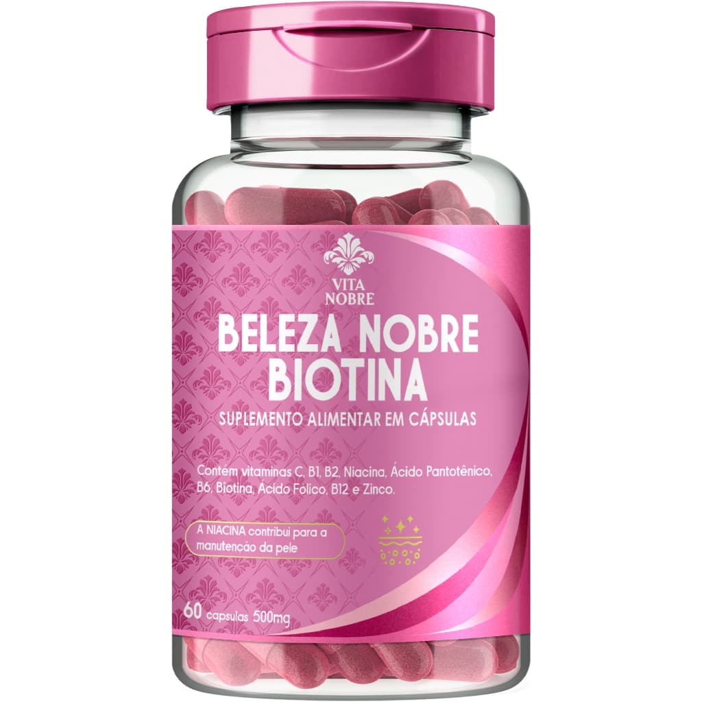 Biotina Cabelo Pele Unhas + Zinco Vitamina C e Complexo B Suplemento Original - Beleza Nobre 60 Capsulas