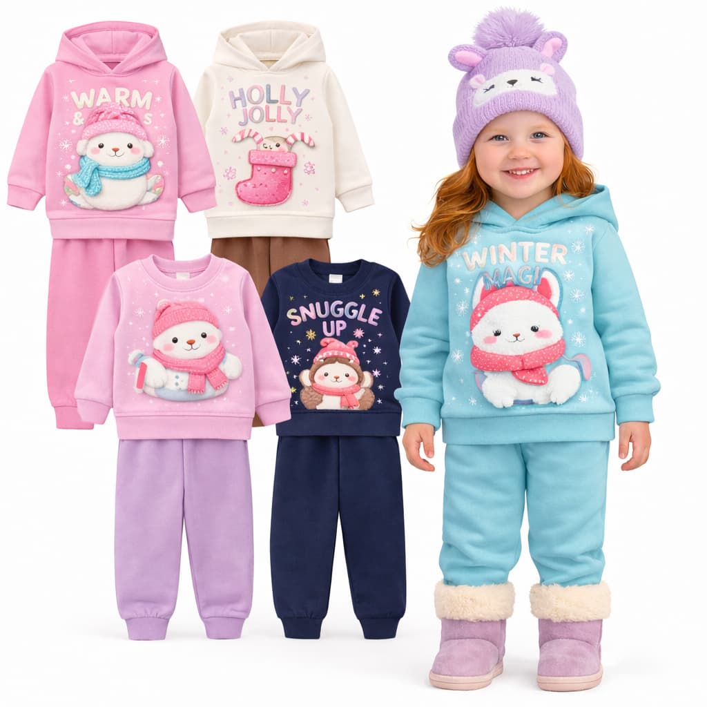 Kit 4 peças de Conjunto De Moletom Flanelado Infantil Menina Inverno Kit 2 ou 1 Conjuntos Quentinho Sortidos