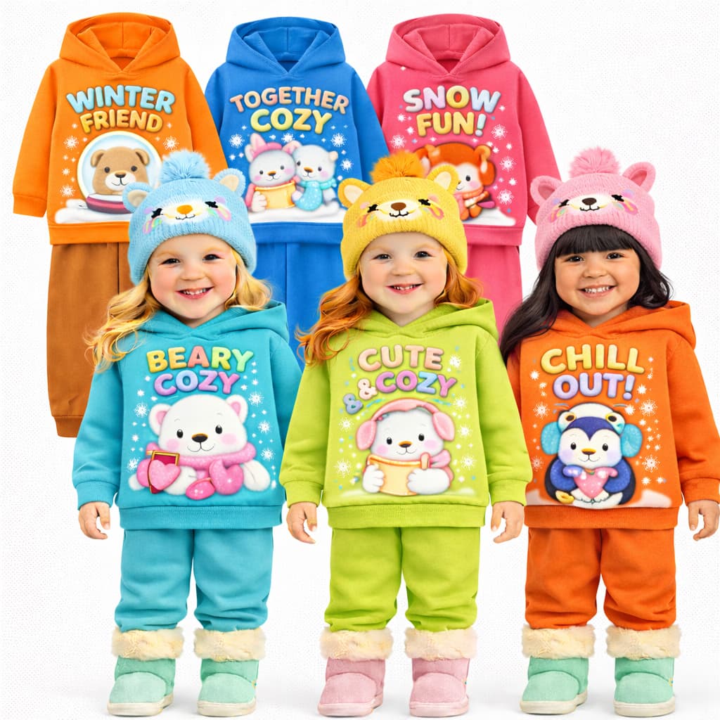 Kit 4 Peças de Moletom Infantil Inverno Menina - 2 Conjuntos Moletom Infantil Feminino  - Moletom Flanelado de Menina