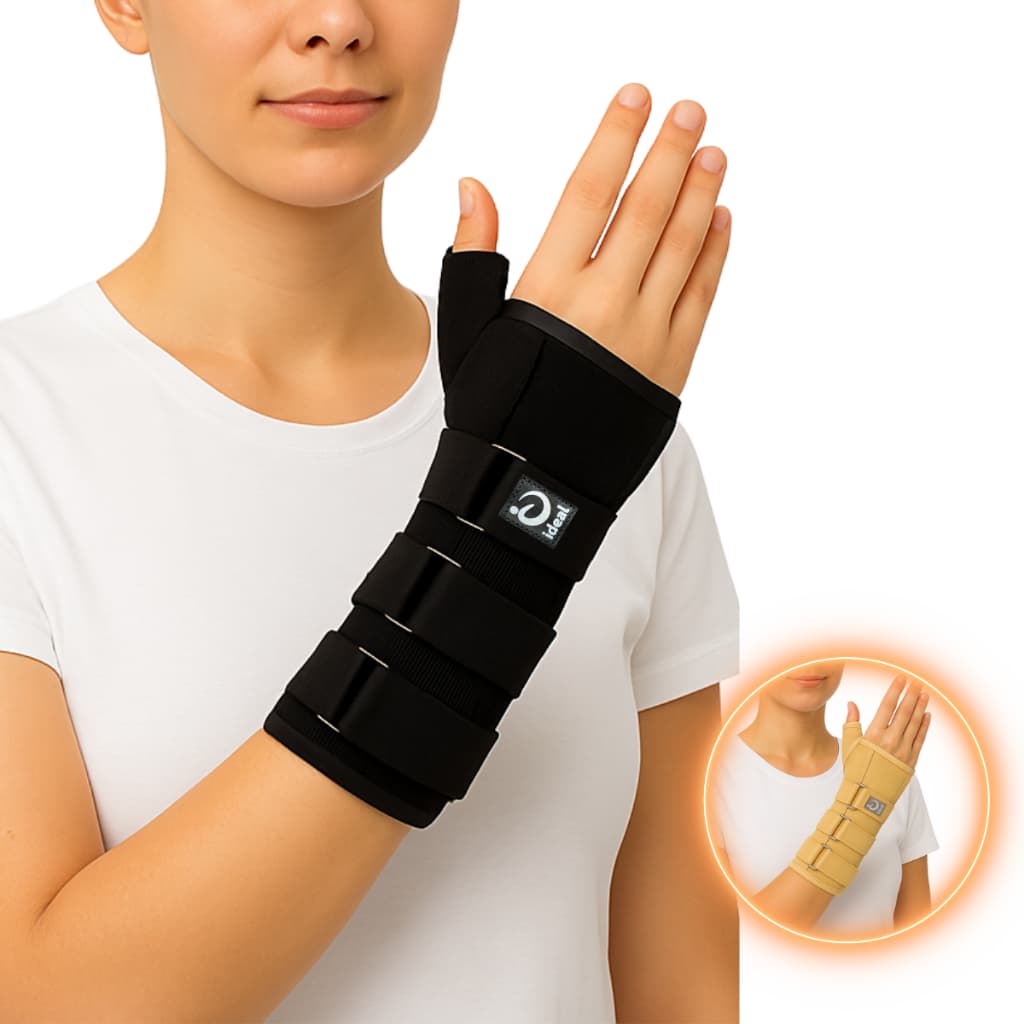 Munhequeira Órtese Tala Imobilizadora Punho Pulso E Polegar  - Cor Preto - Lado Esquerdo ou Direito