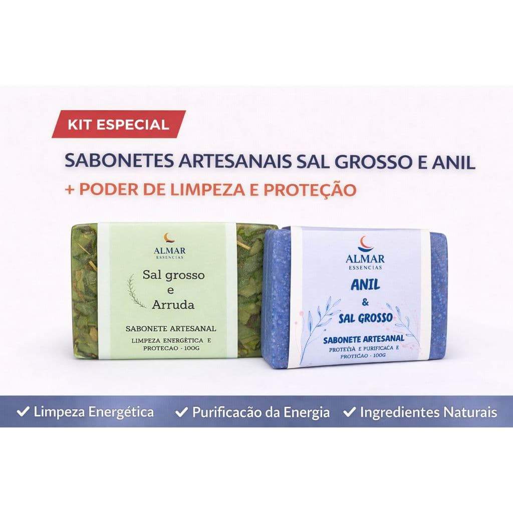 Kit Sabonetes Artesanais Sal Grosso e Anil 100g – Limpeza Energética, Proteção e Purificação
