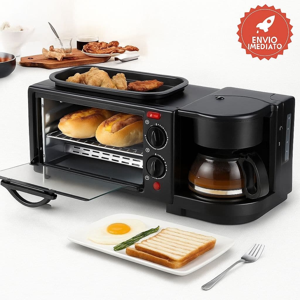 Forno + Cafeteira + Grill 3 em 1 Máquina Multifuncional Café da Manhã Premium 2800W Viccoli