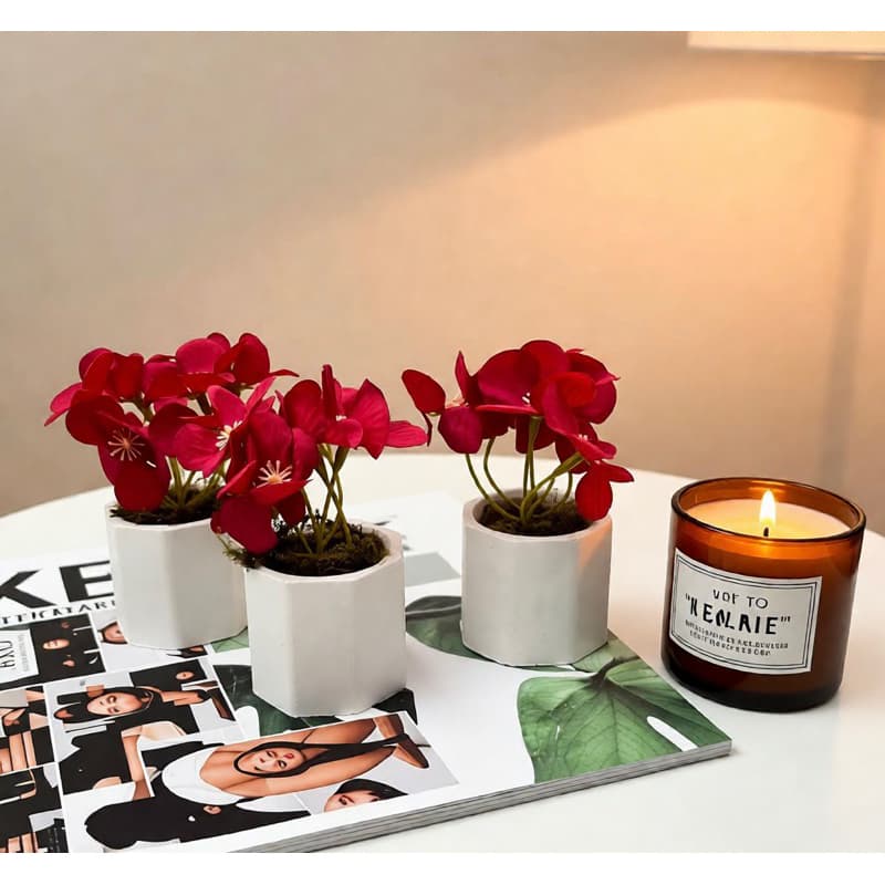 Kit com 3 arranjos no vaso de gesso modelo octógono (Hortência)