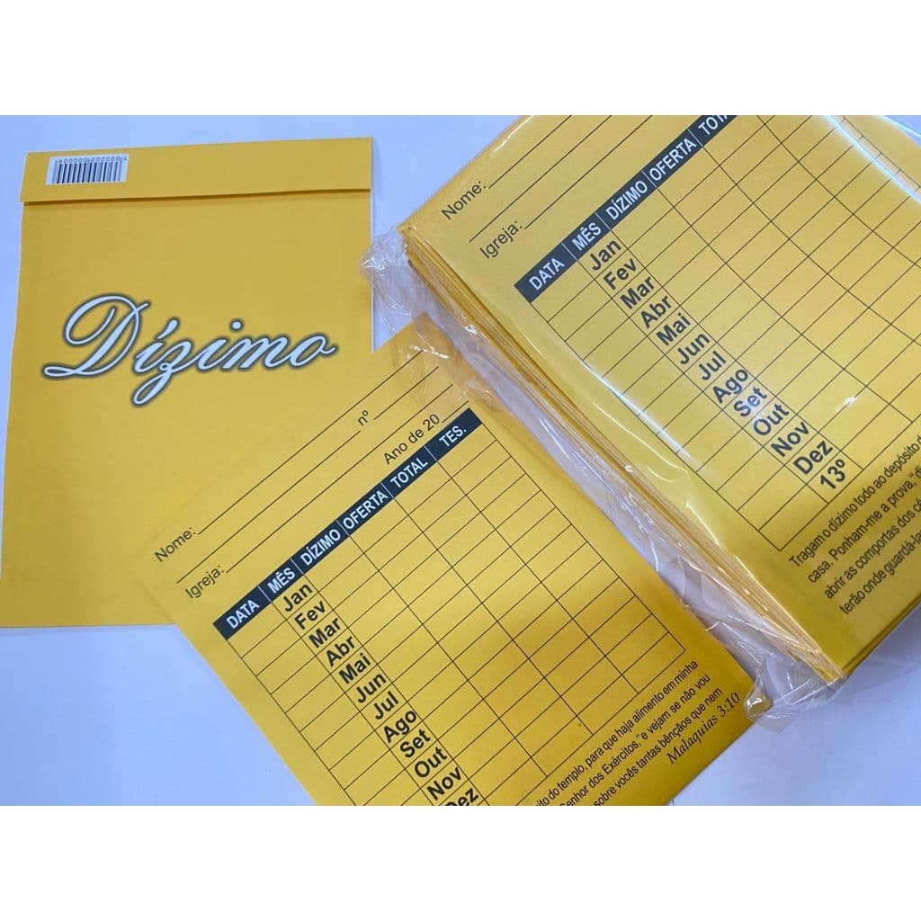 Envelope de Dízimo e Ofertas Anual Amarelo