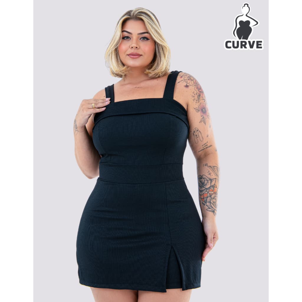 Macaquinho Plus Size Short Saia Cintura Alta Decote Quadrado Até G4