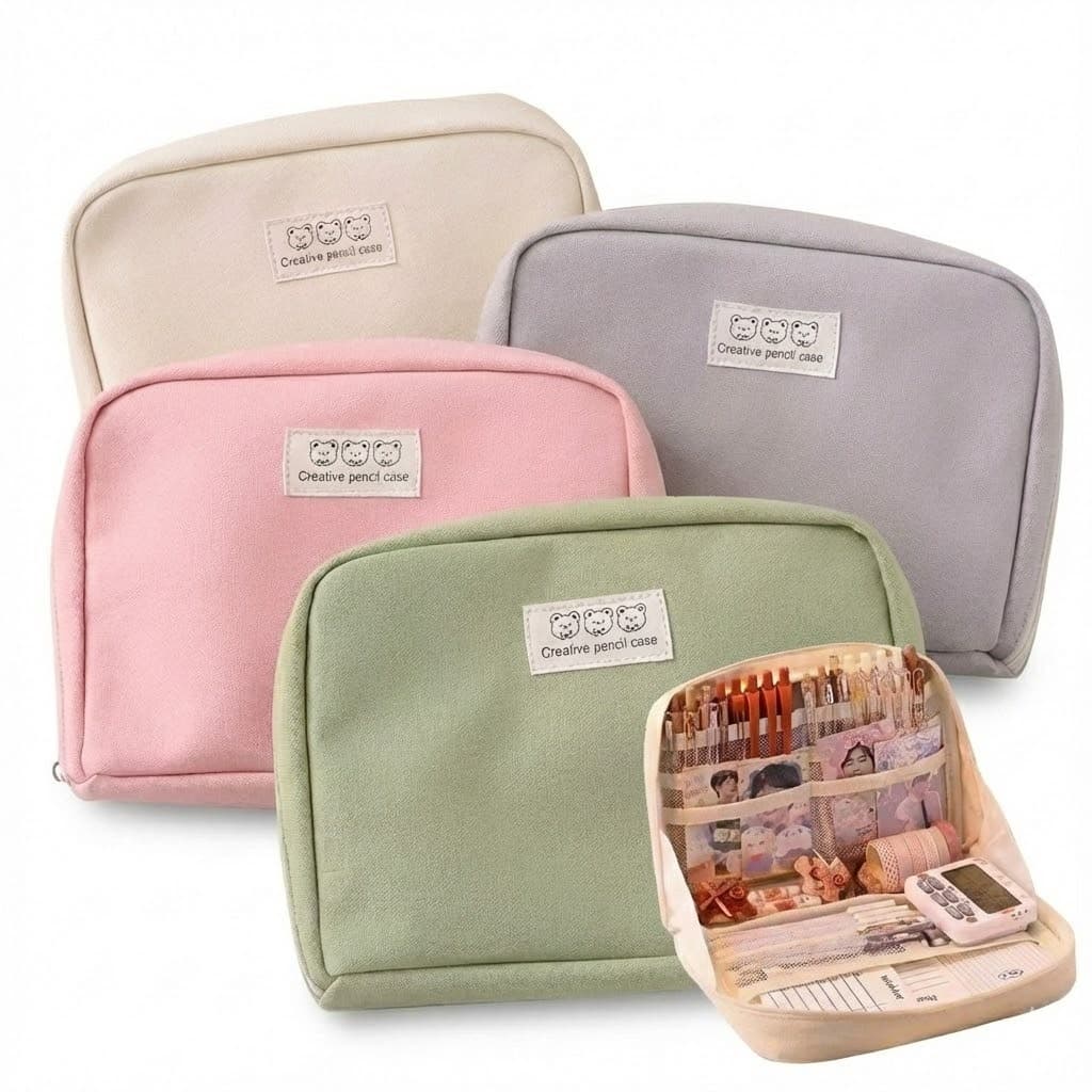 Estojo Organizador Multifuncional Grande Escolar Escritório Portátil Com Divisórias Tamanho 21x6x16cm Várias Cores
