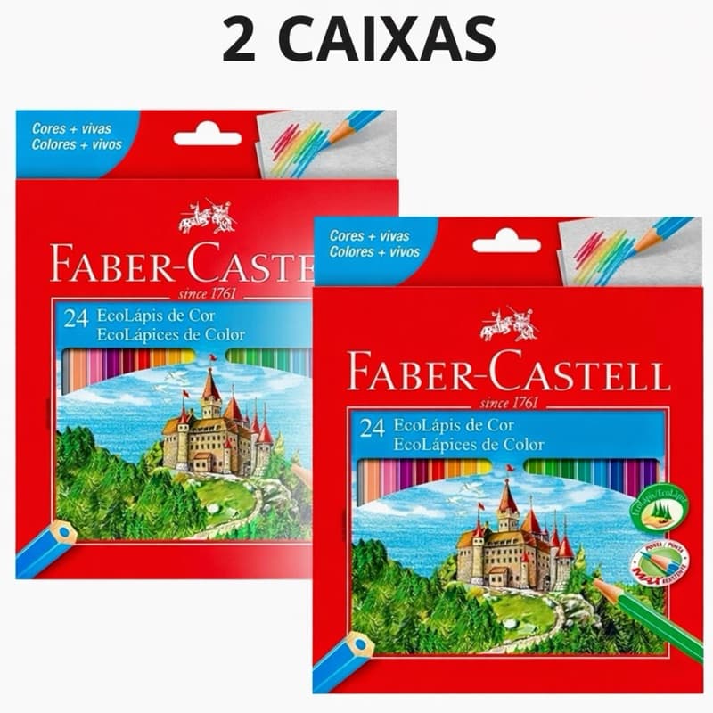 Kit com 2 CAIXAS de Lápis de Cor EcoLápis Faber Castell 24 Cores