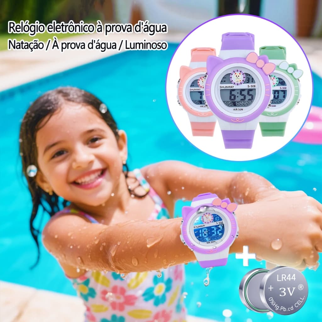 Relógio Digital Feminino Infantil A Prova D Água Até 50m Em Formato De Desenho Animado Fofo Original Com Luminoso