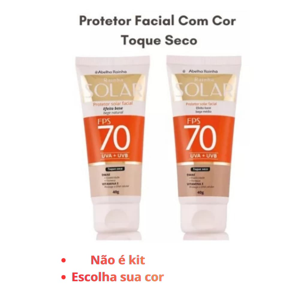 Protetor Solar Facial Efeito Base FPS 70 UVA + UVB + DMAE + Vit E Toque seco 40g - Abelha Rainha