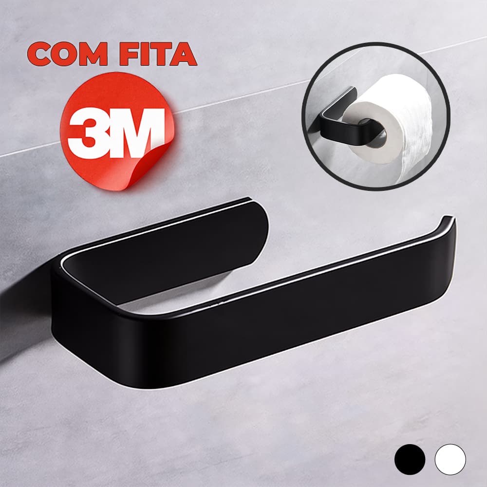 Porta Papel Higiênico Acessórios Banheiro com fita Dupla Face 3M Preto