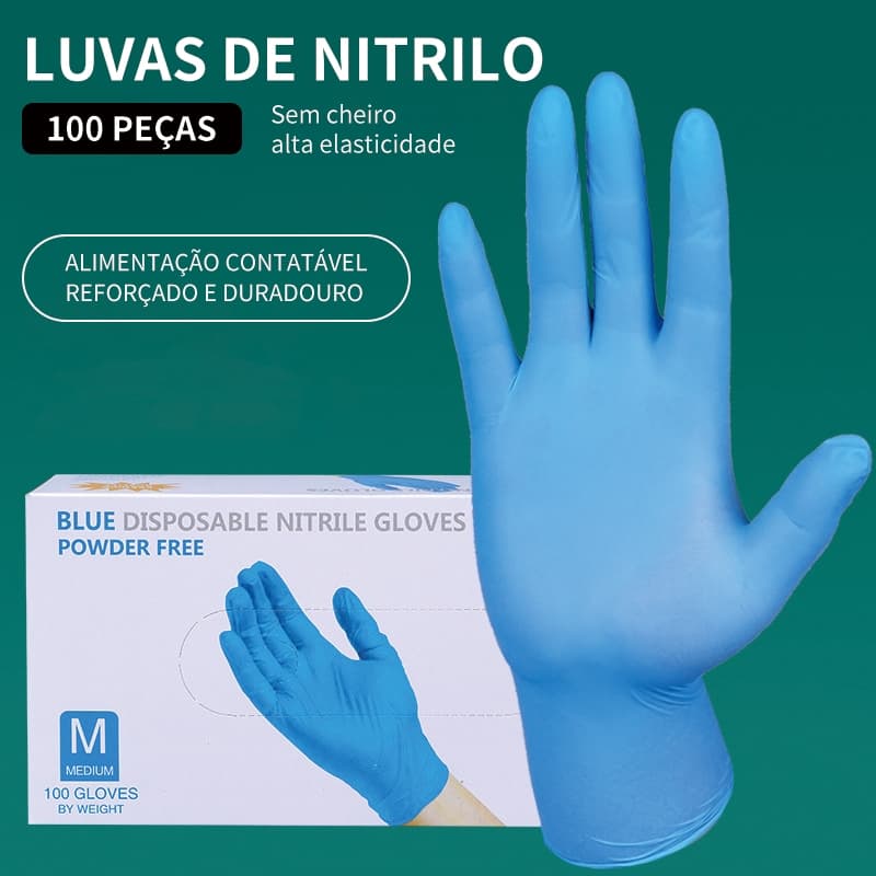 Luva Nitrílica Descartável com 100 Unidades para uso Profissional Doméstico