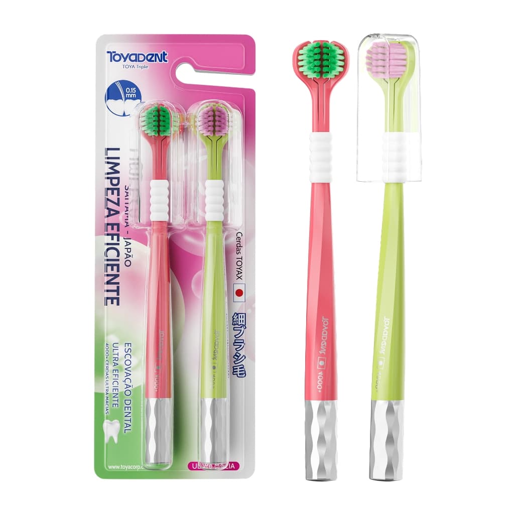 TOYADENT Escova Dental 3D 3 Lados, Cerdas Macias de Alta Densidade + Capas Protetoras