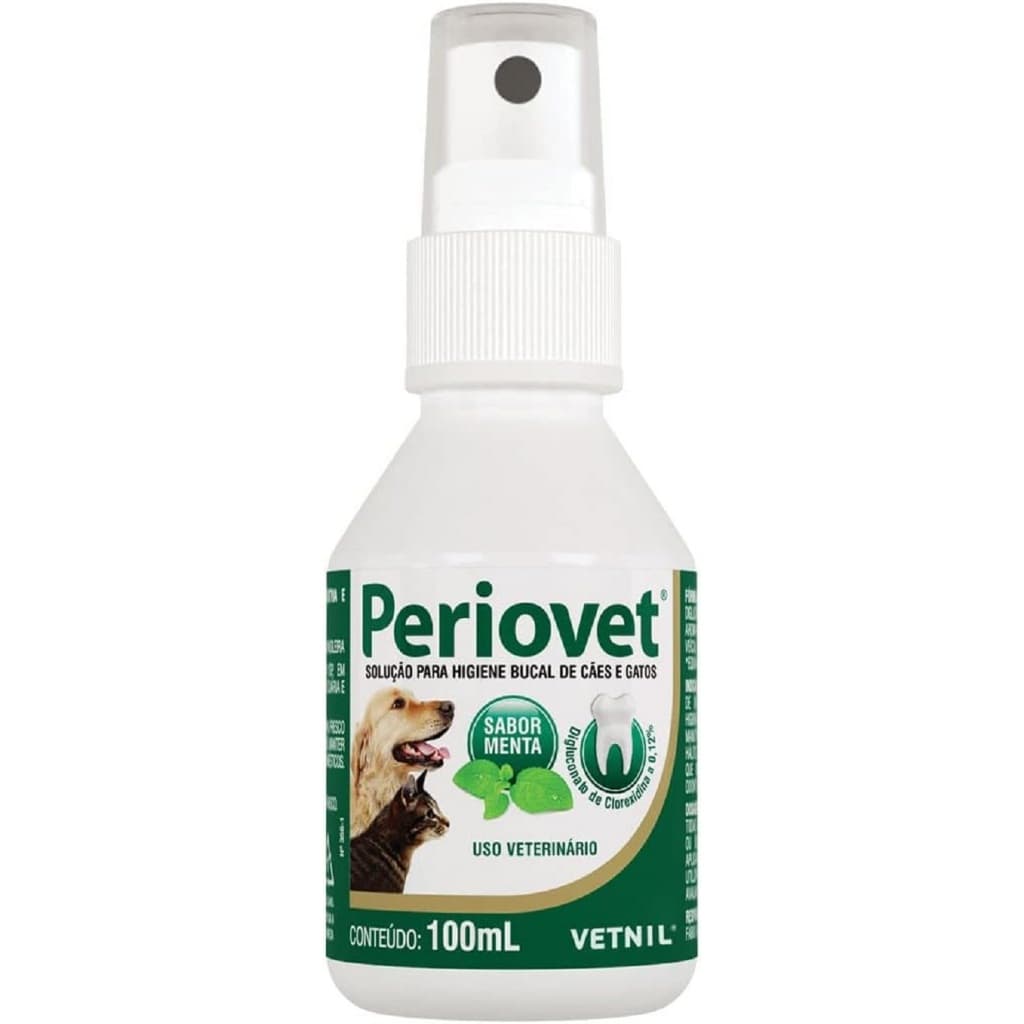 Periovet spray 100ml para tratamento mau hálito e tártaro bucal
