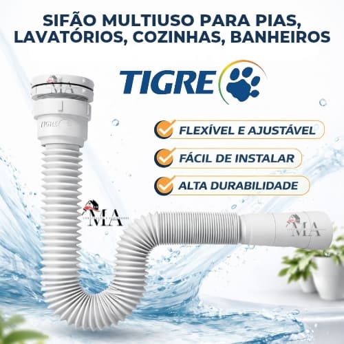 Sifão Universal Flexível Tigre para Pia, Cozinha, Tanque, Lavatório
