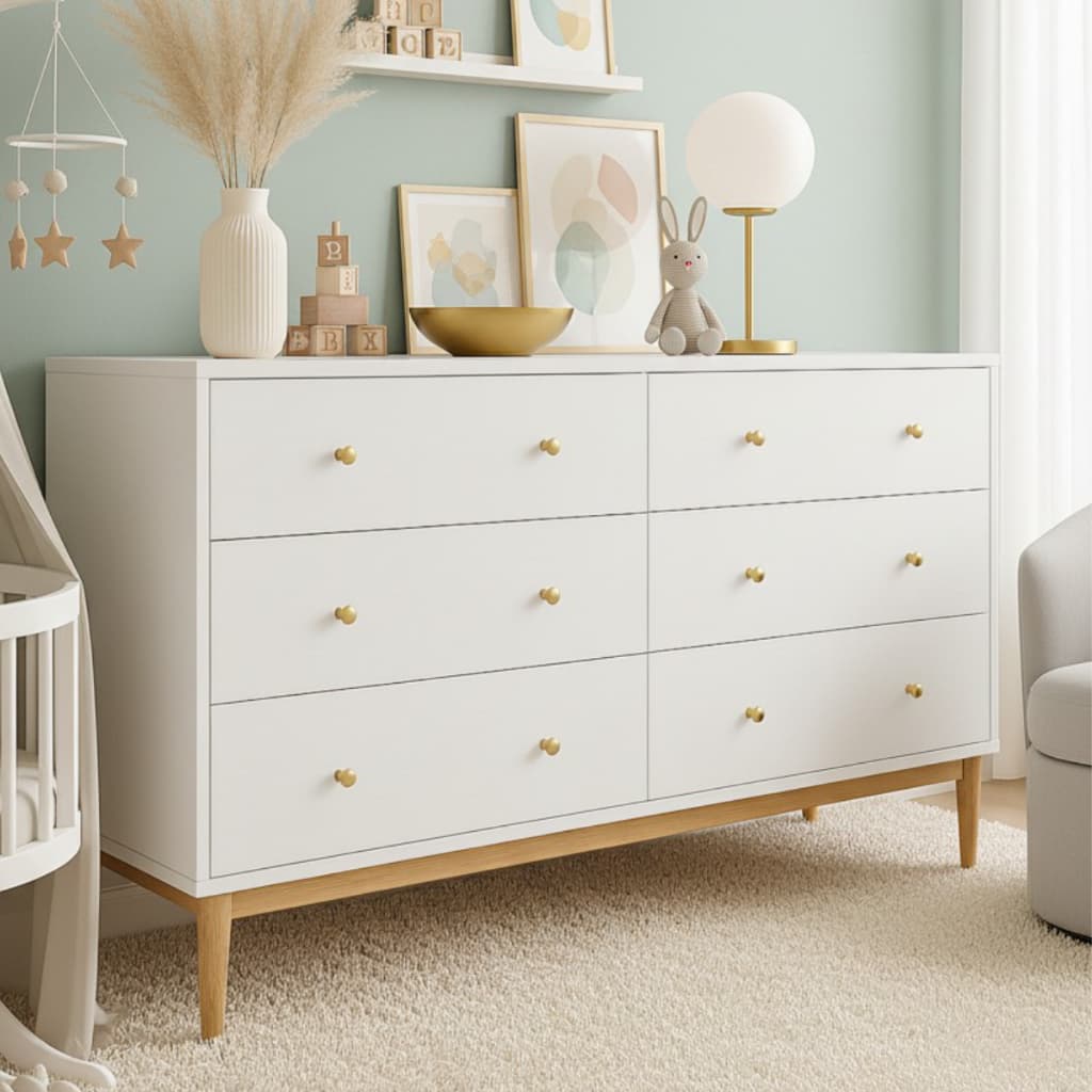 Cômoda Oslo 6 Gavetas Luxo Design Moderno cores premium P/ Quarto Casal sala quarto infantil Bebê Fraldário