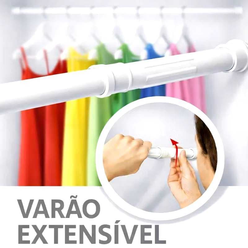 Varão Extensivo Ajustável 0,45m à 1,50m Para Cortina de Box Banheiro Suporte Extensor