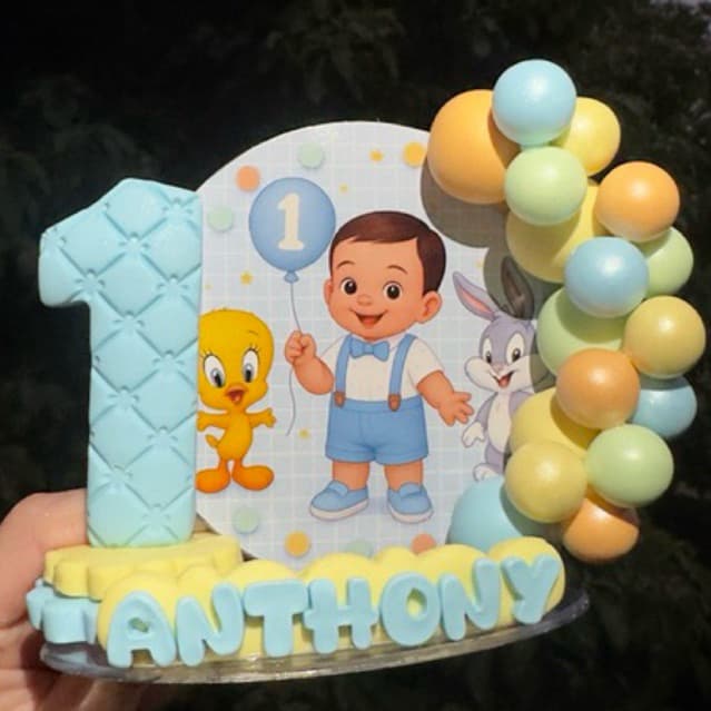 vela mini cenário baby looney tunes menino biscuit/festa mini cenário baby looney tunes