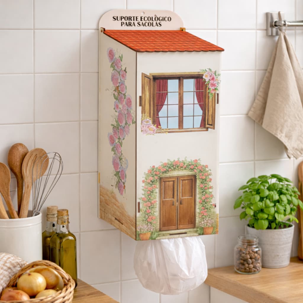 Puxa Saco Dispenser para Sacolas Plásticas Mdf Adesivado para Parede