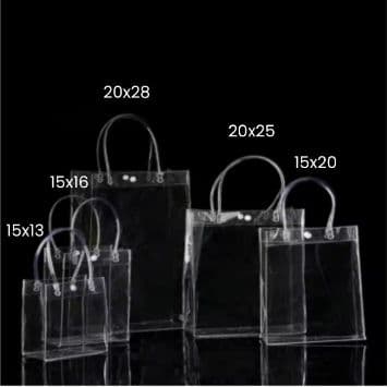 Sacola PVC Transparente com Alça e Botão - Ideal para Brindes, Festas e Casamentos. 12 unidades.