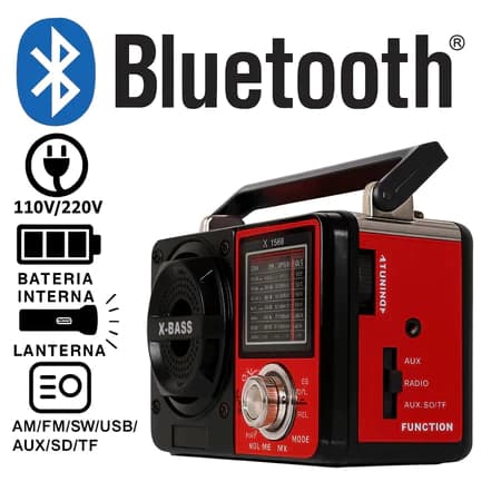 Rádio Retrô Vintage Portátil Bluetooth Recarregável Tomada/Pilha AM FM SW USB SD Pendrive