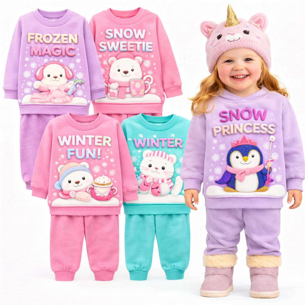 Kit 4 Peças Roupa de Moletom Infantil Feminino Inverno - Kit 2 ou 1 Conjunto de Moletom de Menina Flanelado Sortidos