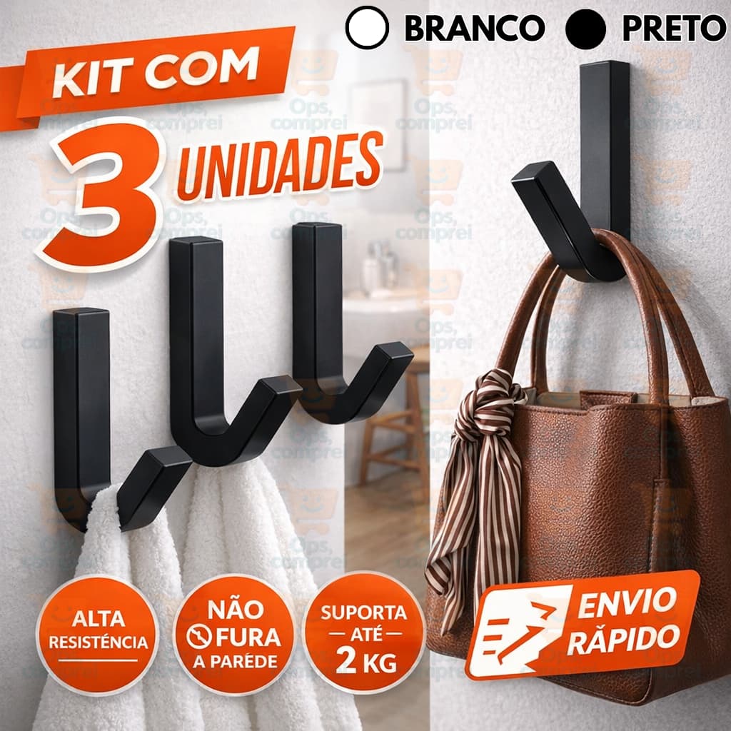 kit Gancho Pendurador Sem Furo Multiuso Bolsa Toalha Banheiro