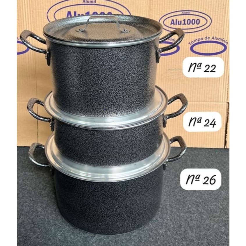 Jogo de Panelas Caldeirão Alumínio Kit 3 Peças ideal para Feijoada + Brinde