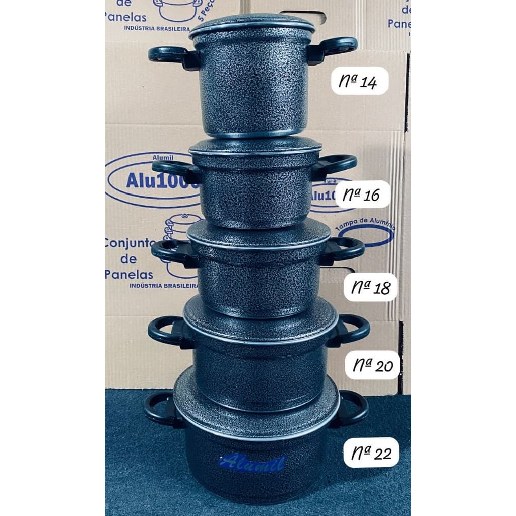 Jogo De Panelas 5 Peças Alumínio Colorido E Polido Kit Completo 14 A 22cm + Brinde