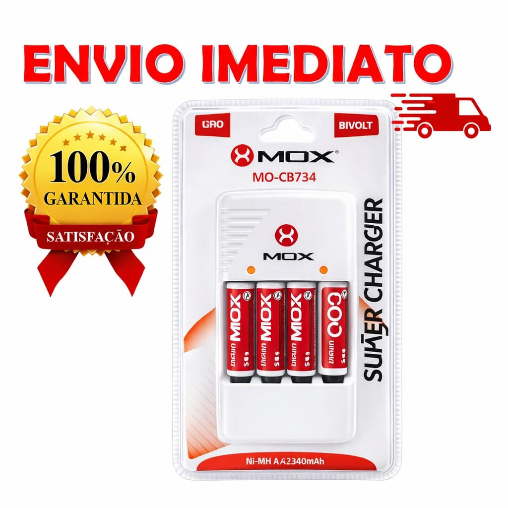Carregador De Pilhas Bivolt Rápido+4 Pilhas AA Recarregável MO-CB734