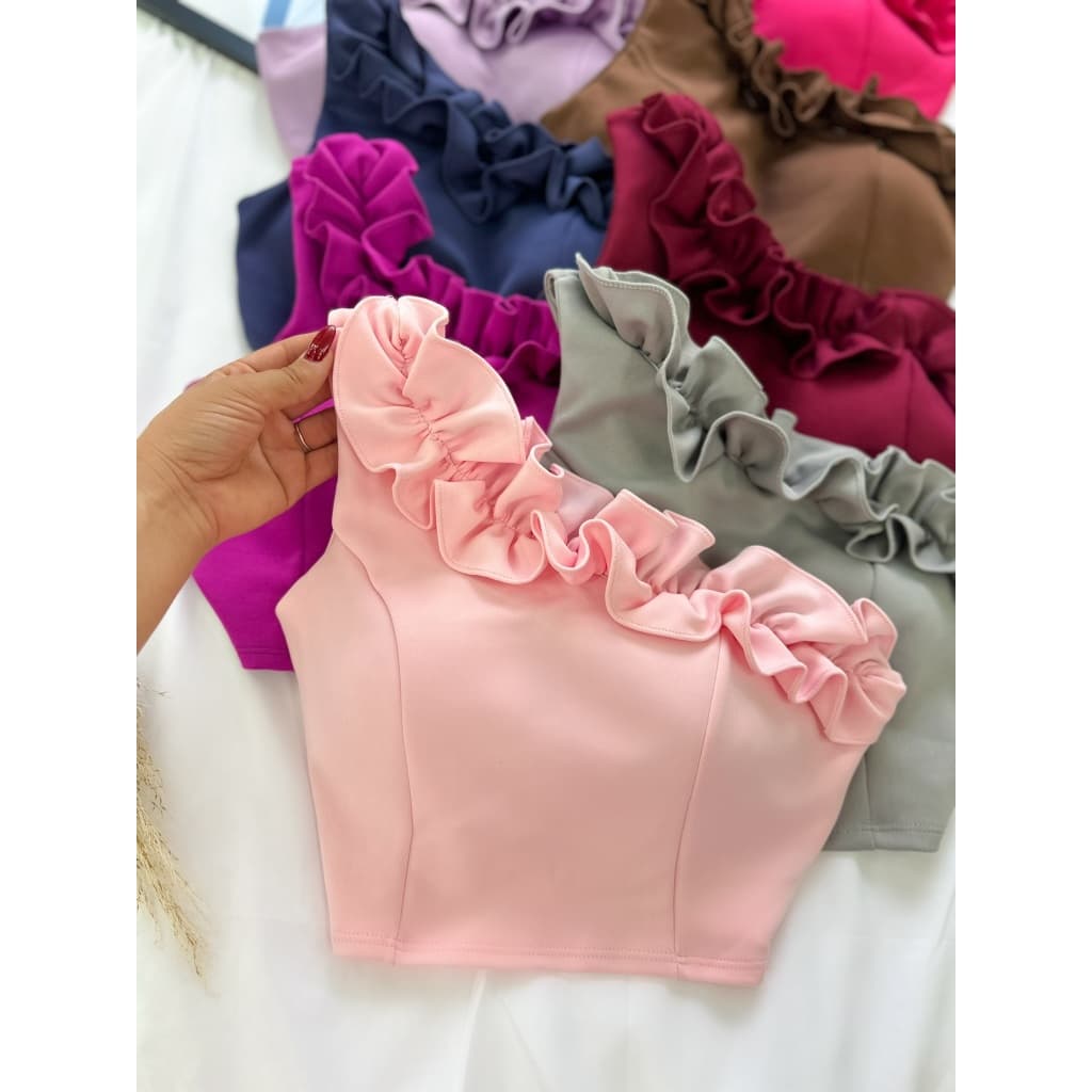 Cropped Blusa Concha Feminina Bojo Alça Ombro Top