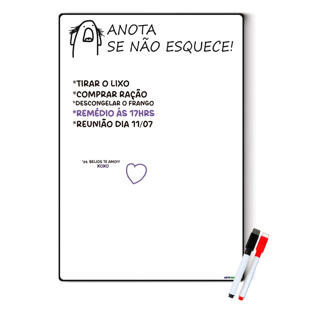 Planner Imã de Geladeira 20x30cm e 30x40cm - 2 Canetas - Planejamento, Anotação e Recados