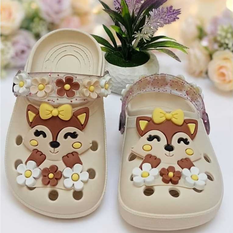 Sandalia Infantil Menina Babuche Infantil Antiderrapante Confortável Kids Feminino RAPOSA-FLORES/FLOR-TIRINHA