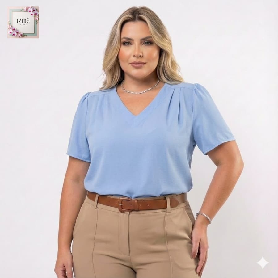 Blusa Plus Size Social Duna Premium Manga Princesa Decote V Moda Trabalho Evangélica GG G1 G2 G3