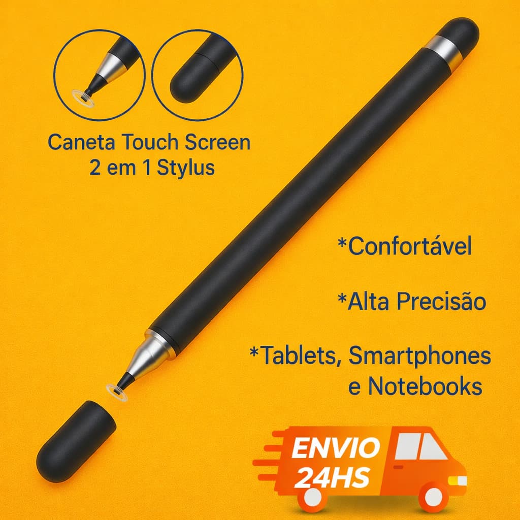 Caneta Touch Screen Stylus Universal 2 em 1  Compatível com Tablet iPad, Samsung Galaxy e Xiaomi